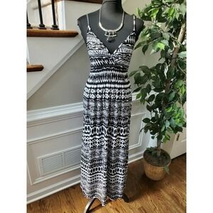 Bobbie & Brooks Women Black/White Polyester V-Neck Sleeveless Long Maxi Dress M